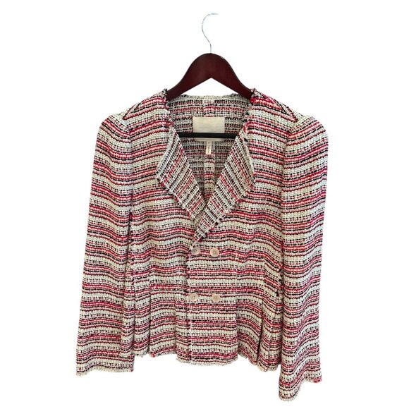 Rebecca Taylor Jackets & Blazers - Rebecca Taylor Pink/Black/White Tweed Blazer Jacket Size 6 Double Breasted Long